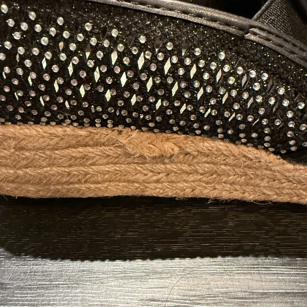 Andiamo Black Rhinestone Studded Espadrille Slip On Flats Womens Size 11 - Picture 3 of 12